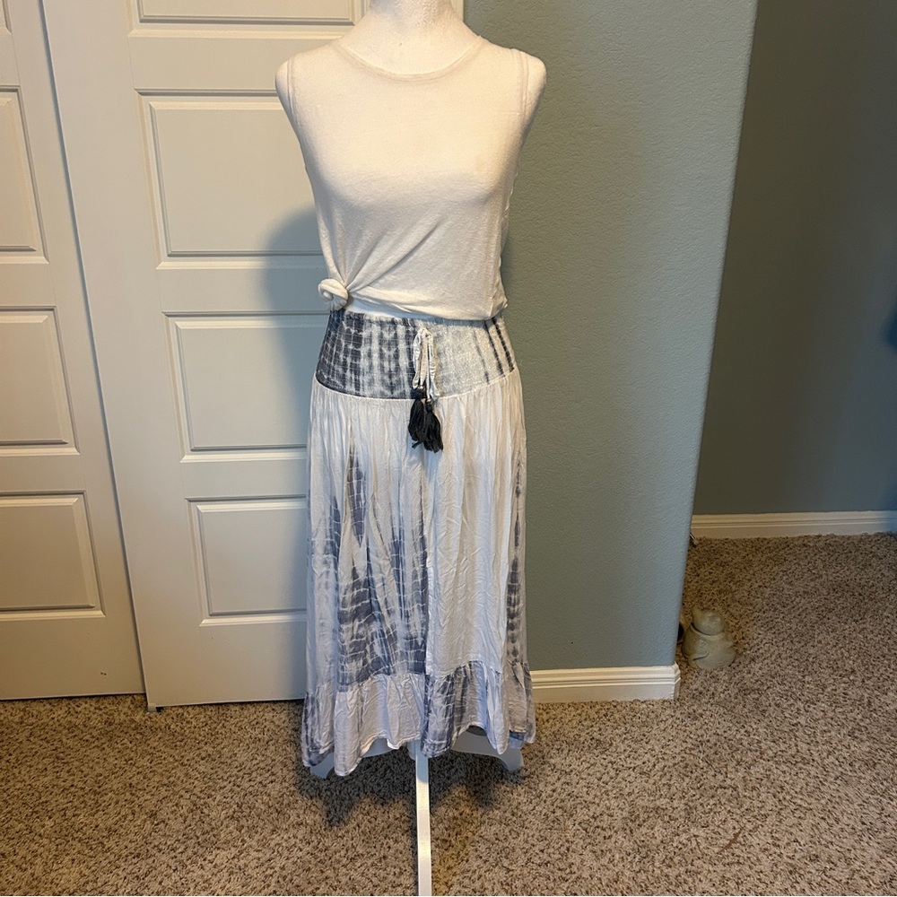 Blue Island Blue and White Tie-Dye Beachy Maxi Skirt - S - Picture 2 of 7